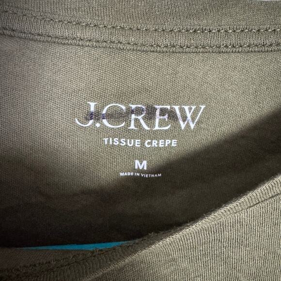 J.Crew Tissue Crepe Long Sleeve T-Shirt WMNS M Rich Olive Crewneck Pullover Soft - Picture 3 of 6
